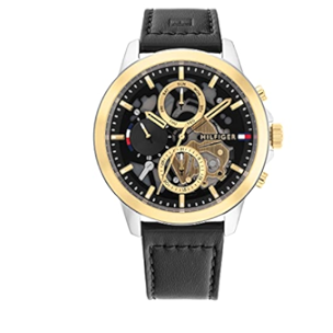 Tommy Hilfiger Henry Chronograph Black Dial Black Leather Strap Watch For Men - 1710474