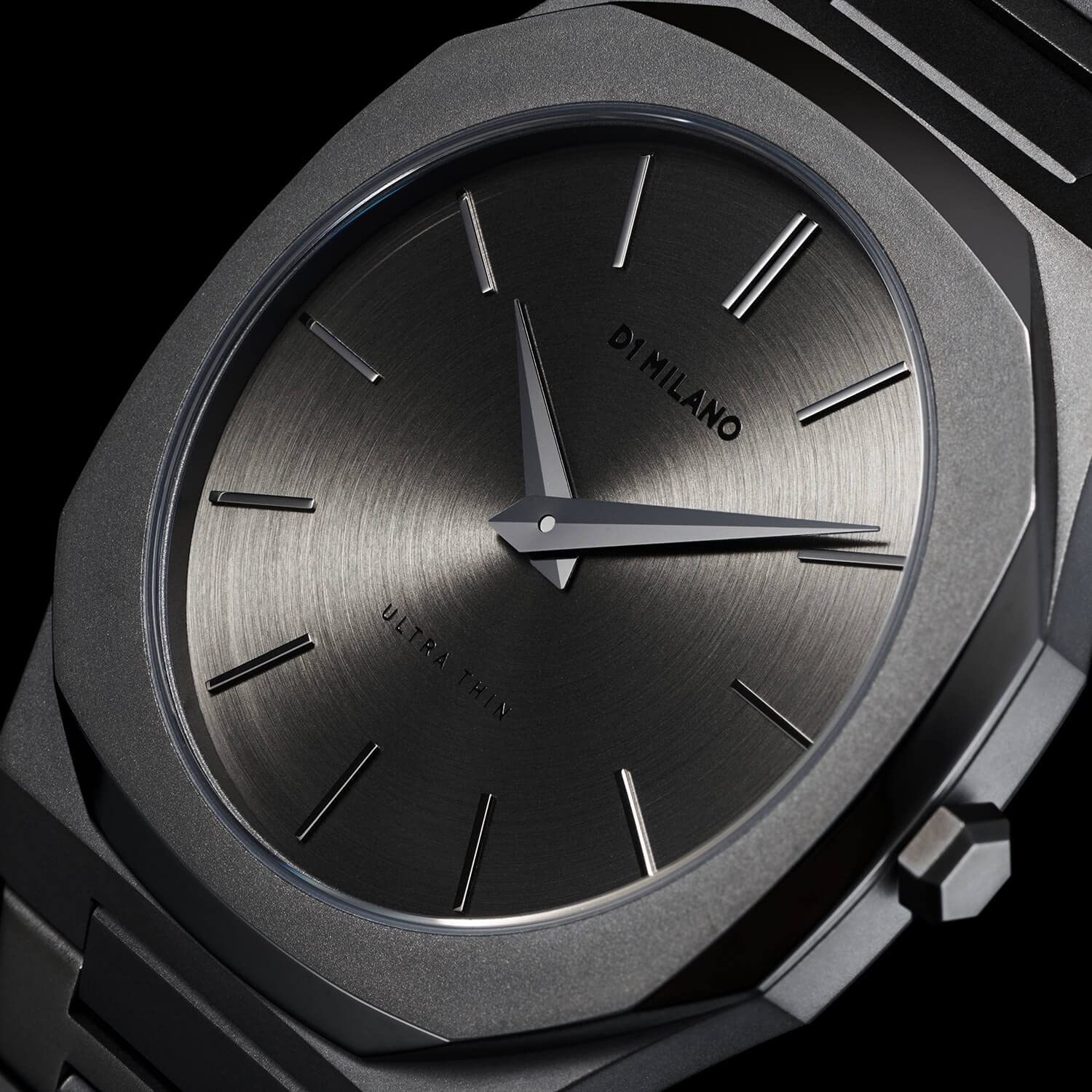 D1 Milano Ultra Thin Re-Gun Black Dial Gray Steel Strap Watch for Men - D1-UTBJ41