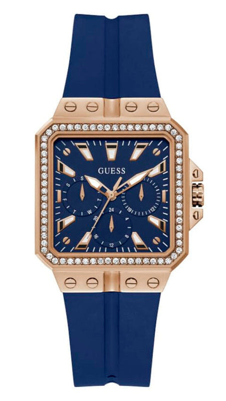 Guess Libra Crystals Blue Dial Blue Silicone Strap Watch For Women - GW0618L2