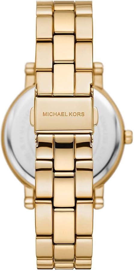 Michael Kors Corey Three Hand Black Dial Gold Steel Strap Watch for Women - MK7345