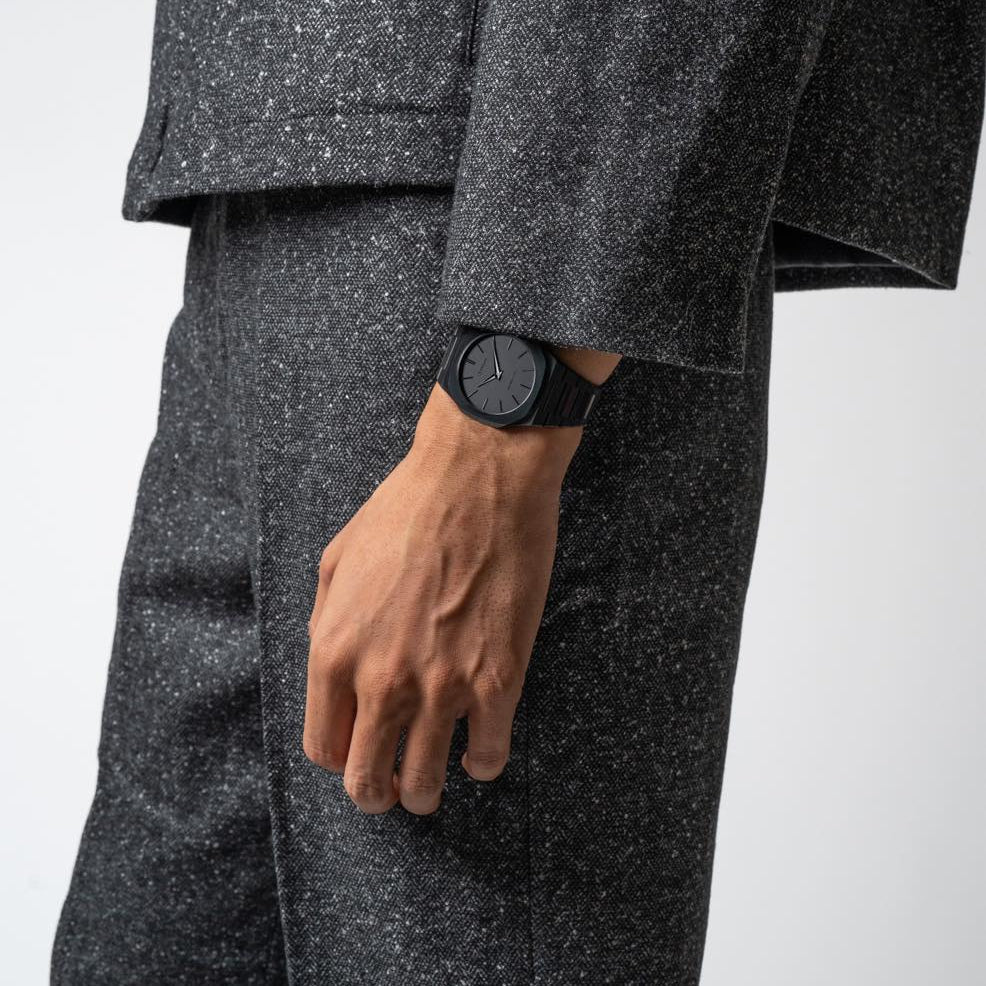 D1 Milano Ultra Thin Shadow Black Dial Black Steel Strap Watch for Men - D1-UTBJSH