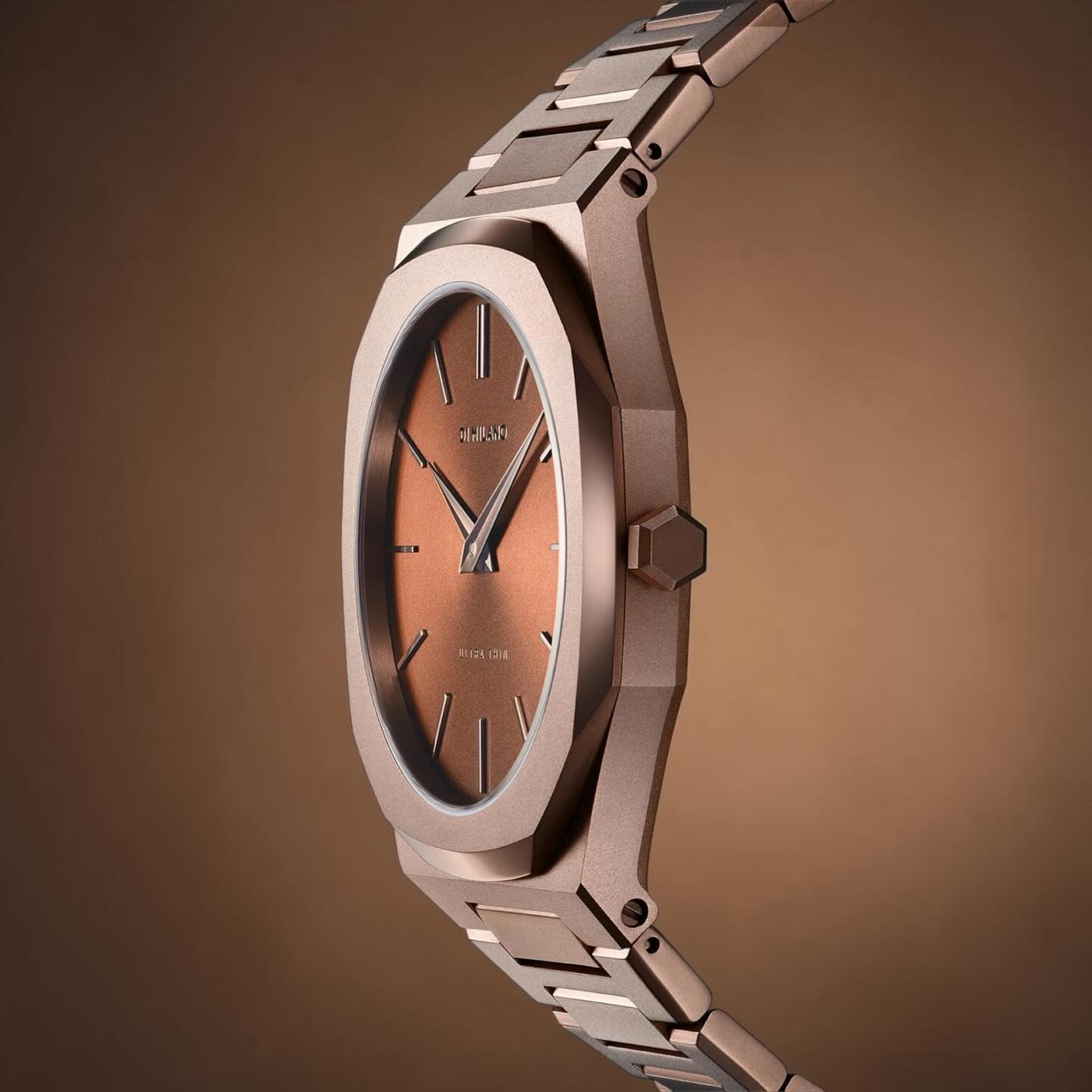 D1 Milano Ultra Thin Brown Dial Gold Steel Strap Watch for Unisex - D1-UTBJ10