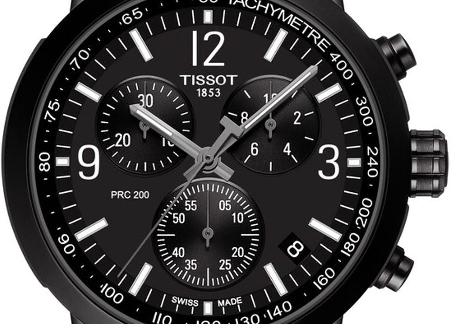 Tissot PRC 200 Chronograph Black Dial Black Steel Strap Watch For Men - T114.417.33.057.00