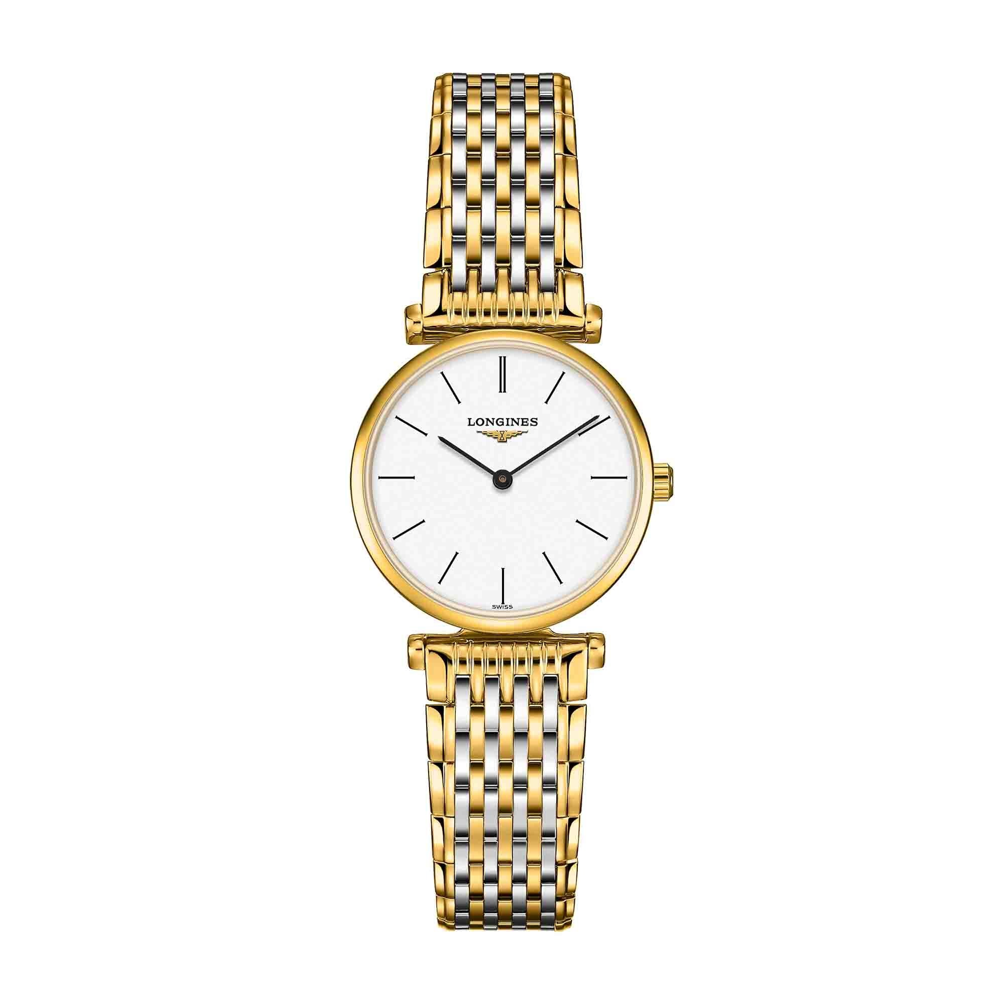 Longines La Grande Classique White Dial Two Tone Mesh Bracelet Watch for Women - L4.209.2.12.7
