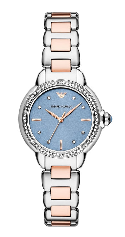 Emporio Armani Three Hand Blue Dial Two Tone Steel Strap Watch for Women - AR11597