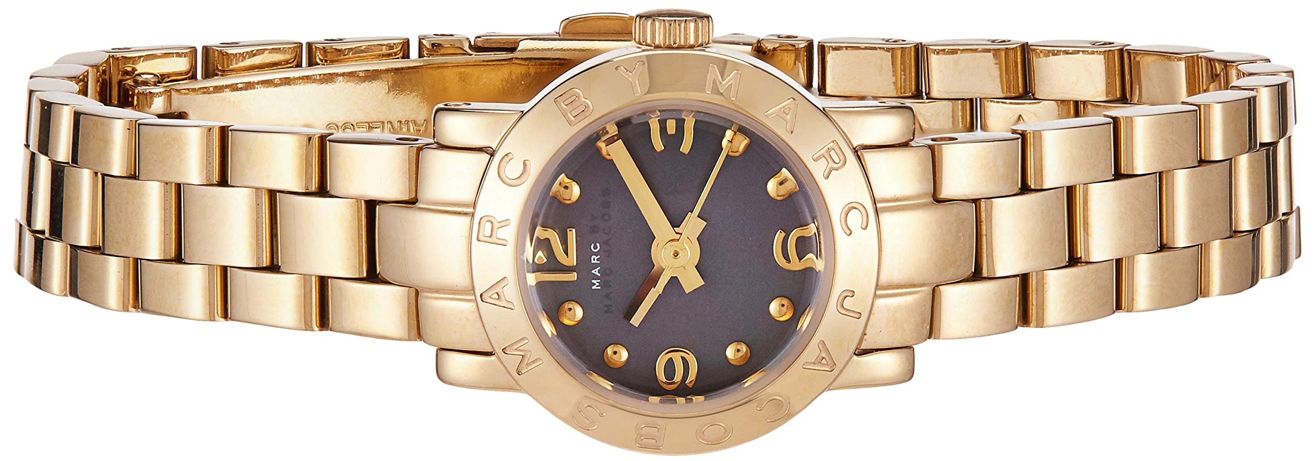 Marc Jacobs Amy Mother of Pearl Black Dial Gold Steel Strap Watch for Women - MBM3275