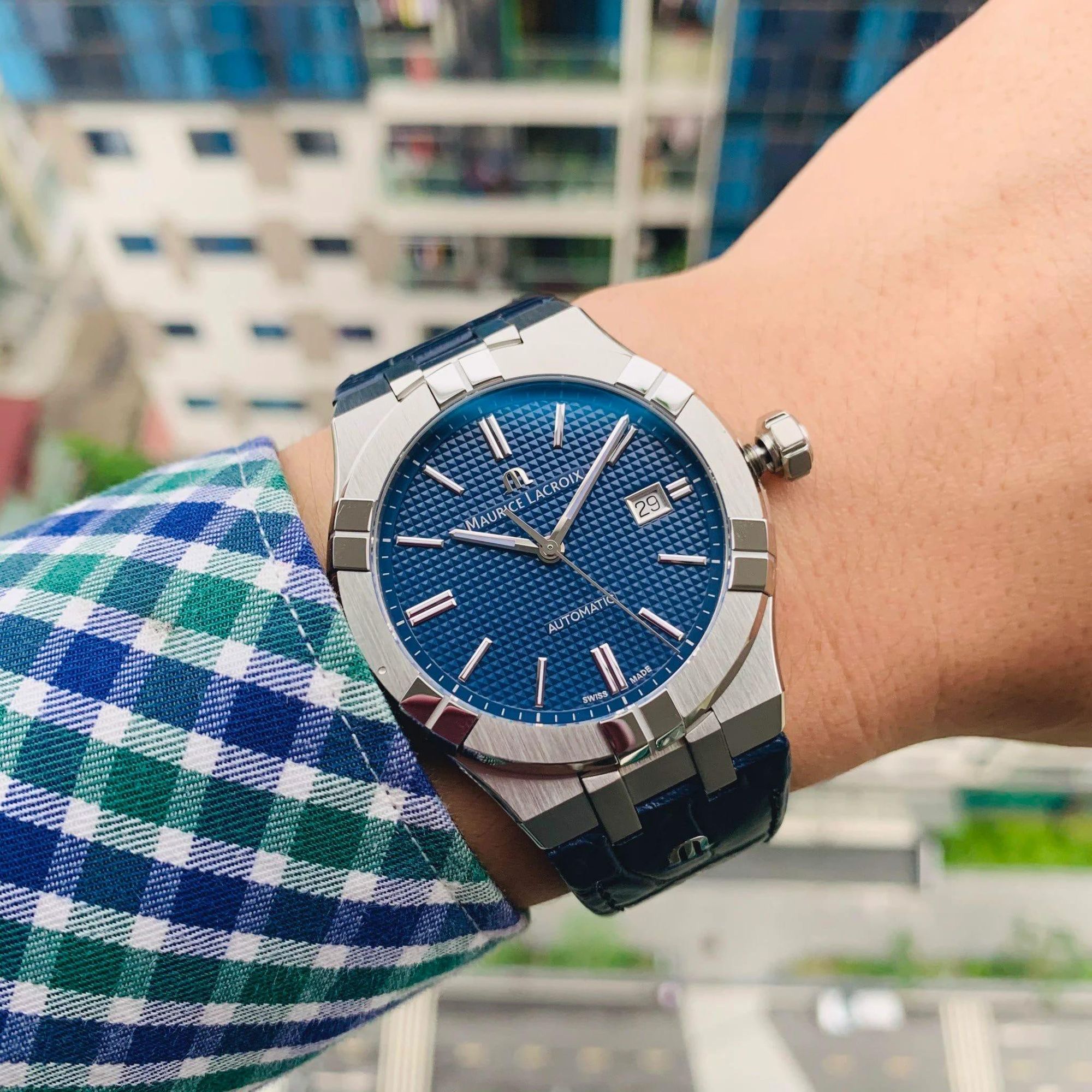 Maurice Lacroix Aikon Automatic Blue Dial Blue Rubber Strap Watch for Men - AI11808-SS000B-430-4