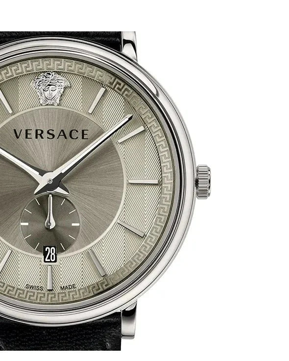 Versace V-Circle Black Manifesto Courage Quartz Silver Dial Black Leather Strap Watch for Men - VBQ080017