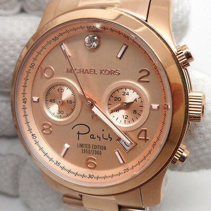 Michael Kors Paris Limited Edition Rose Gold Dial Steel Strap Watch for Women - MK5716