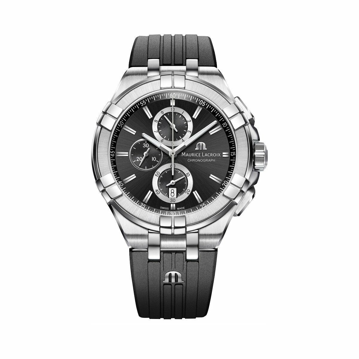 Maurice Lacroix Aikon Chronograph Black Dial Black Leather Strap Watch for Men - AI1018-SS001-330-2