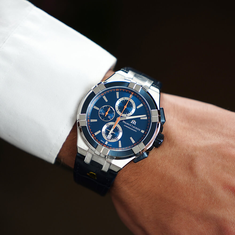 Maurice Lacroix Aikon Chronograph Blue Dial Blue Leather Strap Watch For Men - AI1018-SS001-432-4