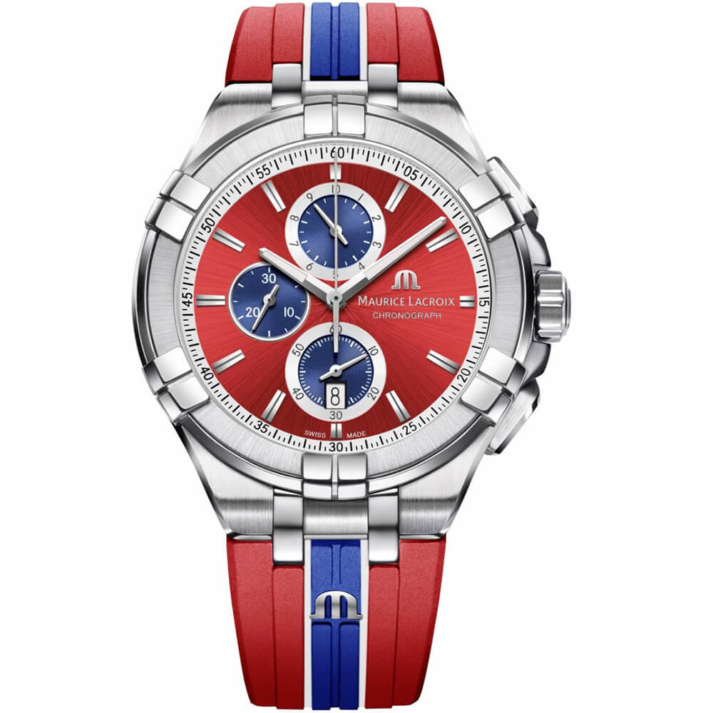Maurice Lacroix Aikon Beach Volley Vikings Limited Edition Red Dial Red Rubber Strap Watch for Men - AI1018-SS001-530-6