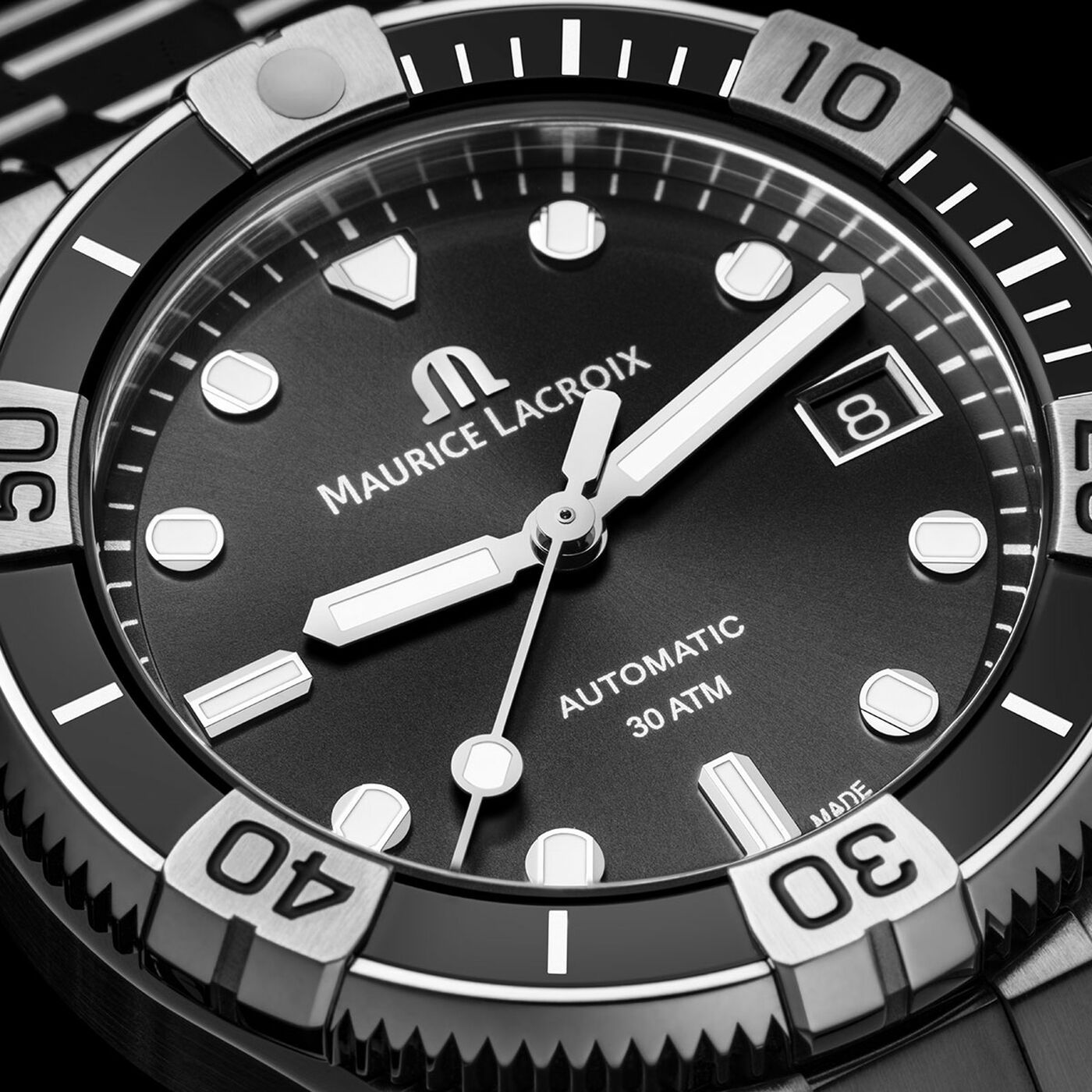 Maurice Lacroix Aikon Venturer Automatic Black Dial Silver Steel Strap Watch For Men - AI6057-SSL22-330-1