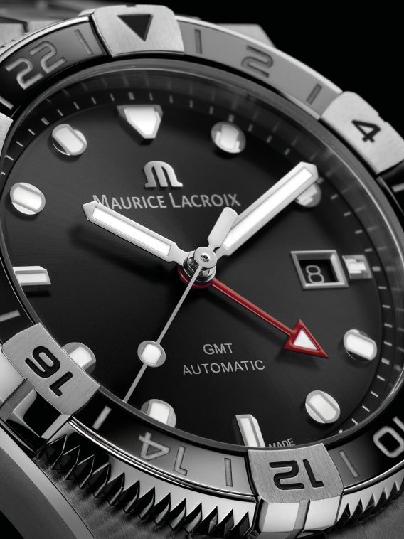 Maurice Lacroix Aikon Venturer Black Dial Silver Steel Strap Watch for Men - AI6058-SS002-330-1
