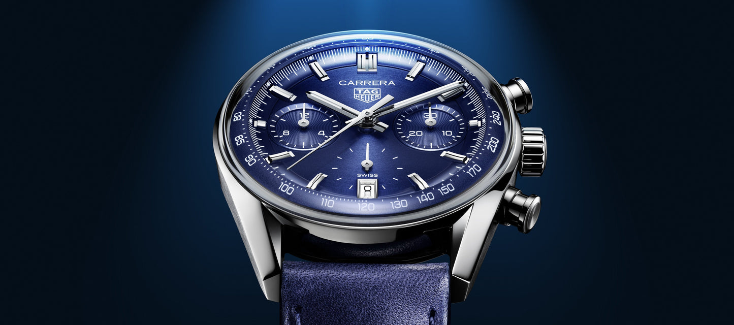 Tag Heuer Carrera Chronograph Blue Dial Blue Leather Strap Watch for Men - CBS2212.FC6535