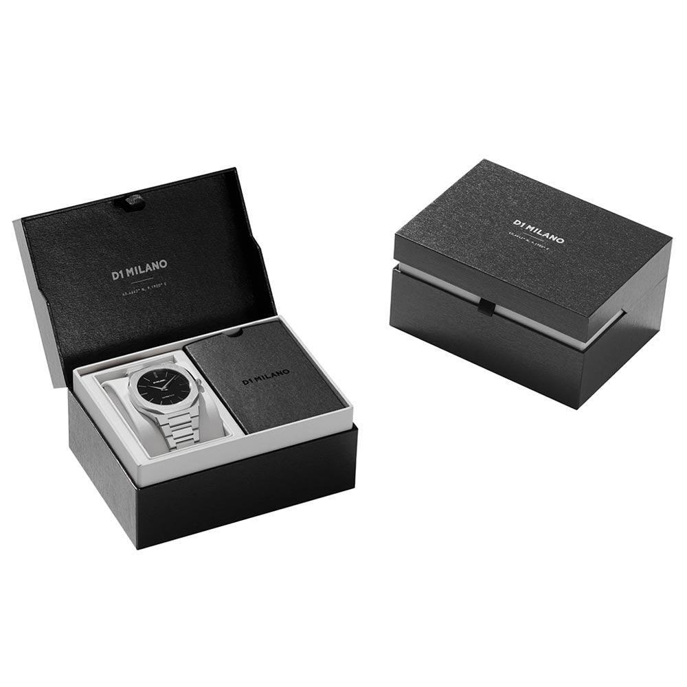 D1 Milano Ultra Thin Black Dial Silver Steel Strap Watch for Men - D1-UTBJ14