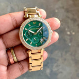 Michael Kors Parker Chronograph Green Dial Gold Steel Strap Watch for Women - MK6263