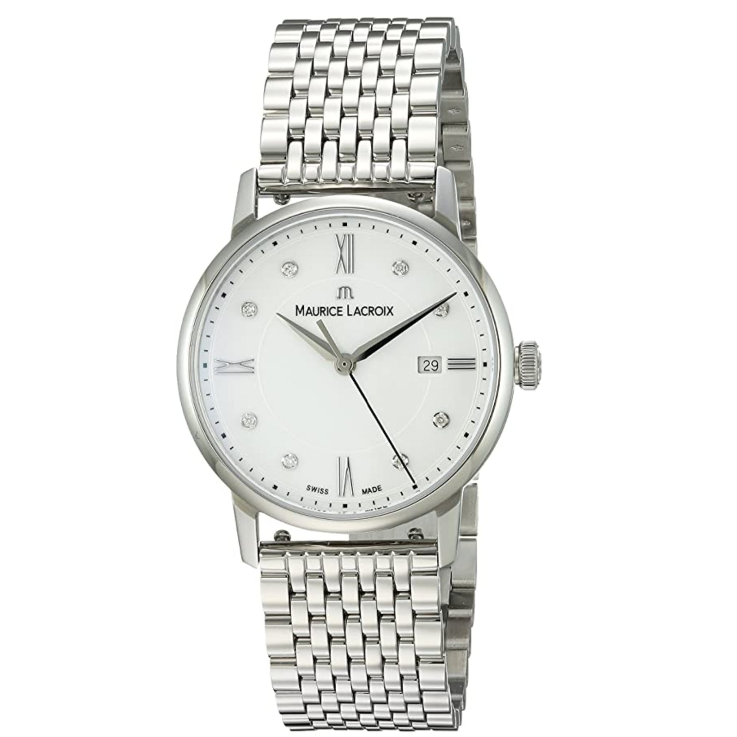 Maurice Lacroix Eliros Date White Dial Silver Steel Strap Watch for Women - EL1094-SS002-150-1