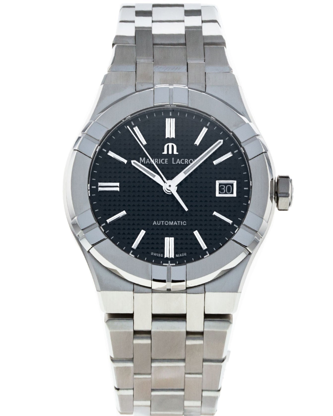 Maurice Lacroix Aikon Automatic Black Dial Silver Steel Strap Watch For Men - AI6008-SS002-330-1