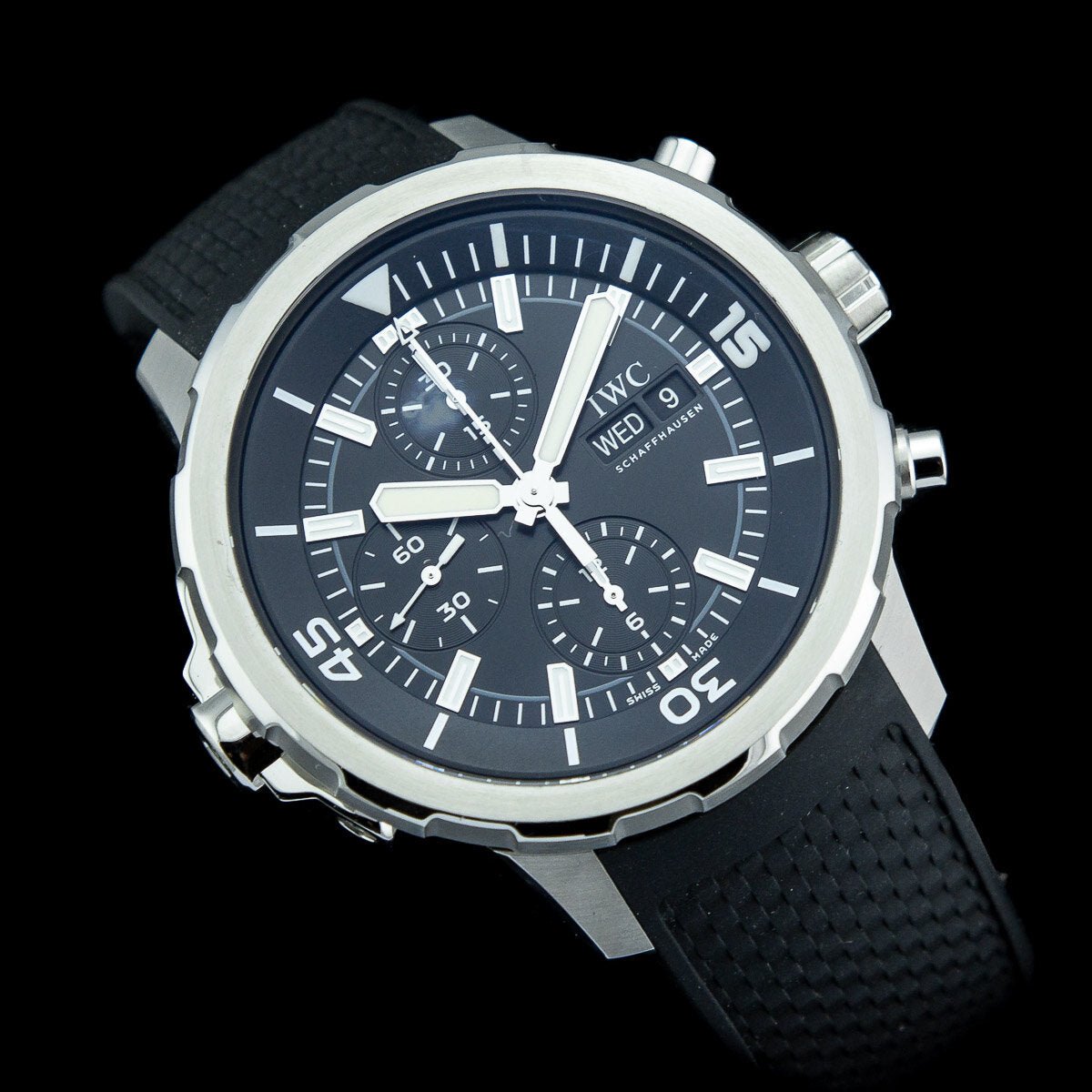IWC Aquatimer Chronograph Black Dial Black Leather Strap Watch for Men - IW376803