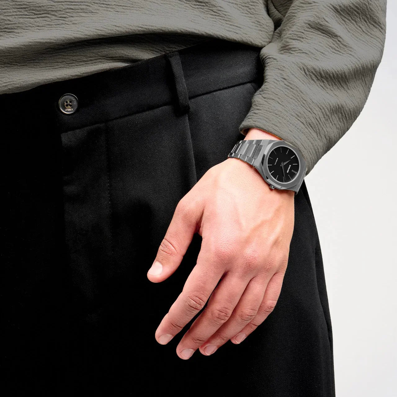 D1 Milano Ultra Thin Re-Gun Black Dial Gray Steel Strap Watch for Men - D1-UTBJ41