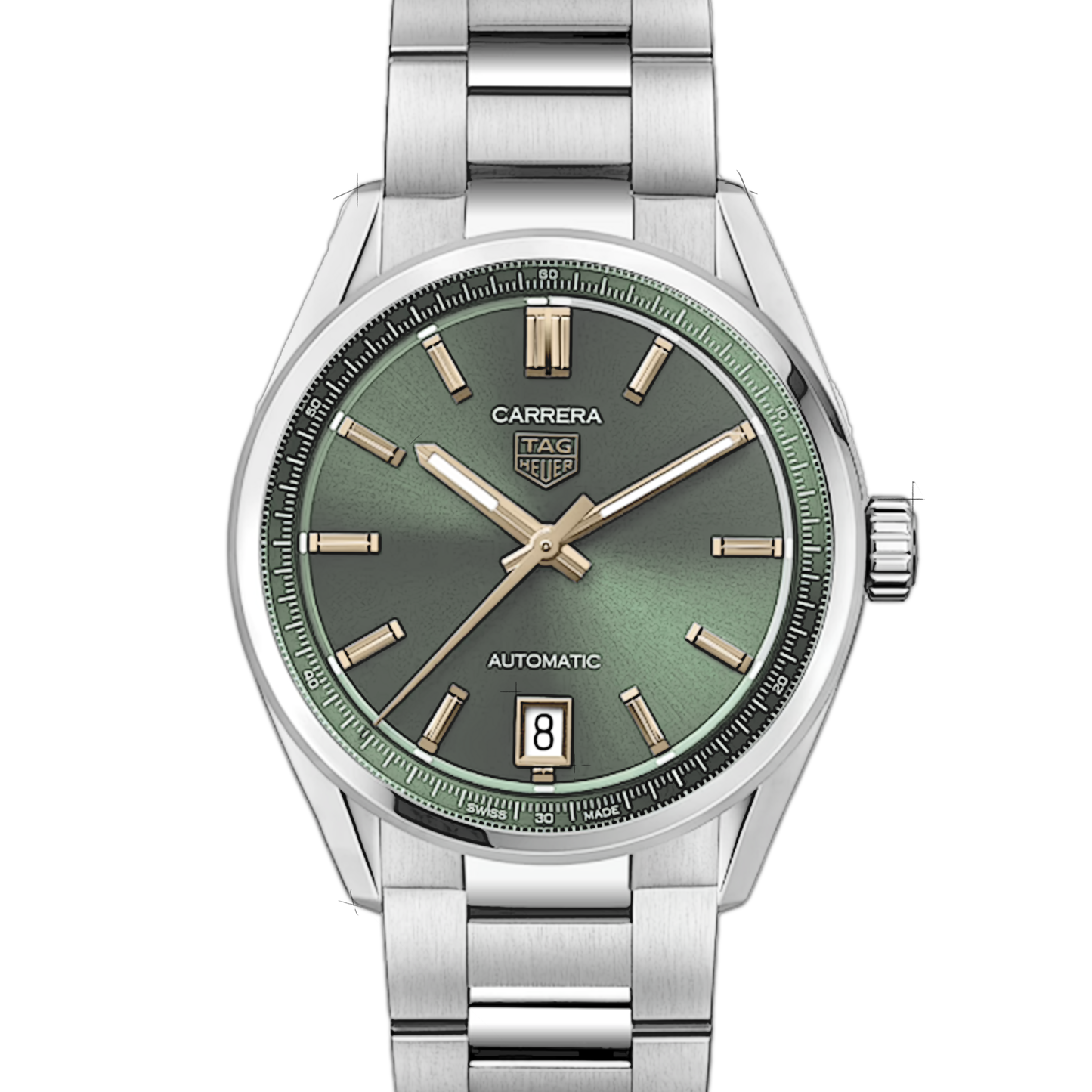 Tag Heuer Carrera Date Automatic 18K Green Dial Silver Steel Strap Watch for Women - WBN2312.BA0001