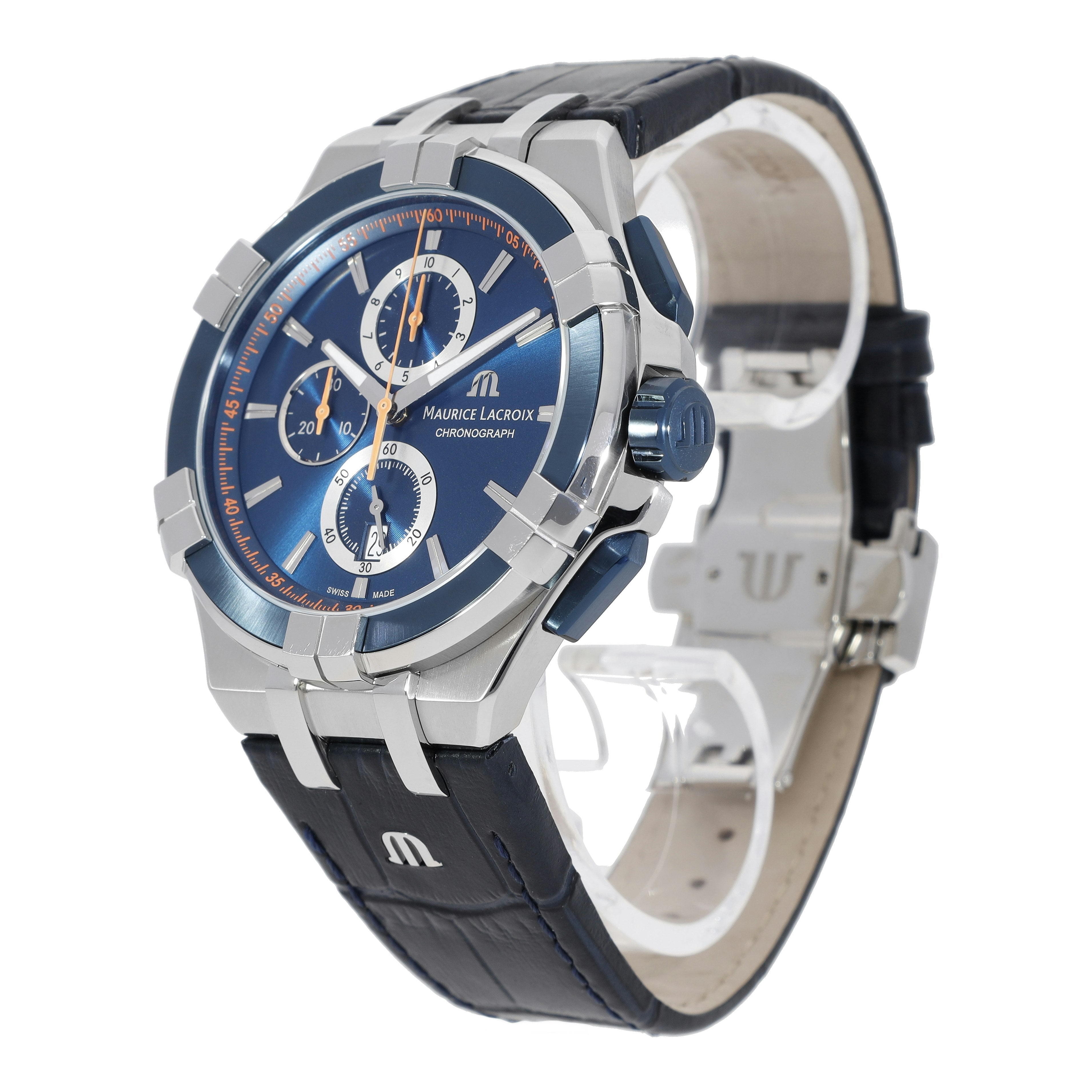 Maurice Lacroix Aikon Chronograph Blue Dial Blue Leather Strap Watch For Men - AI1018-SS001-432-4