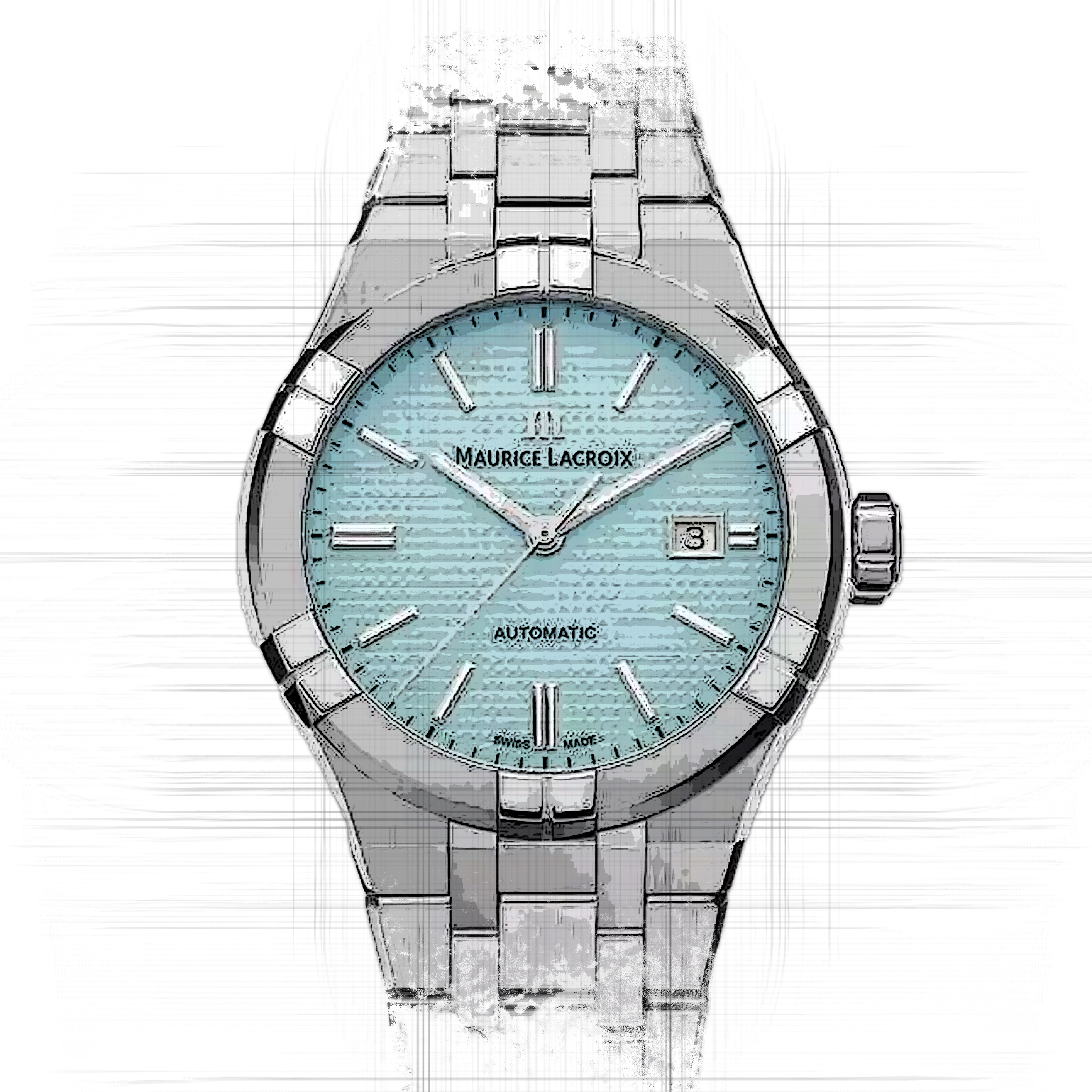 Maurice Lacroix Aikon Automatic Sky Blue Dial Silver Steel Strap Watch For Men - AI6008-SS00F-431-C