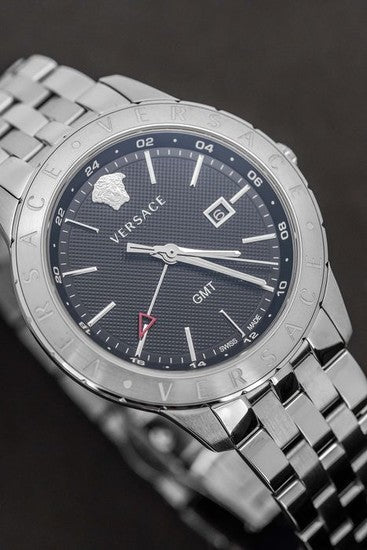 Versace Univers Analog Black Dial Silver Steel Strap Watch for Men - VEBK00418