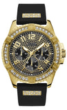 Guess Frontier Crystals Black Dial Black Silicone Strap Watch For Men - W1132G1