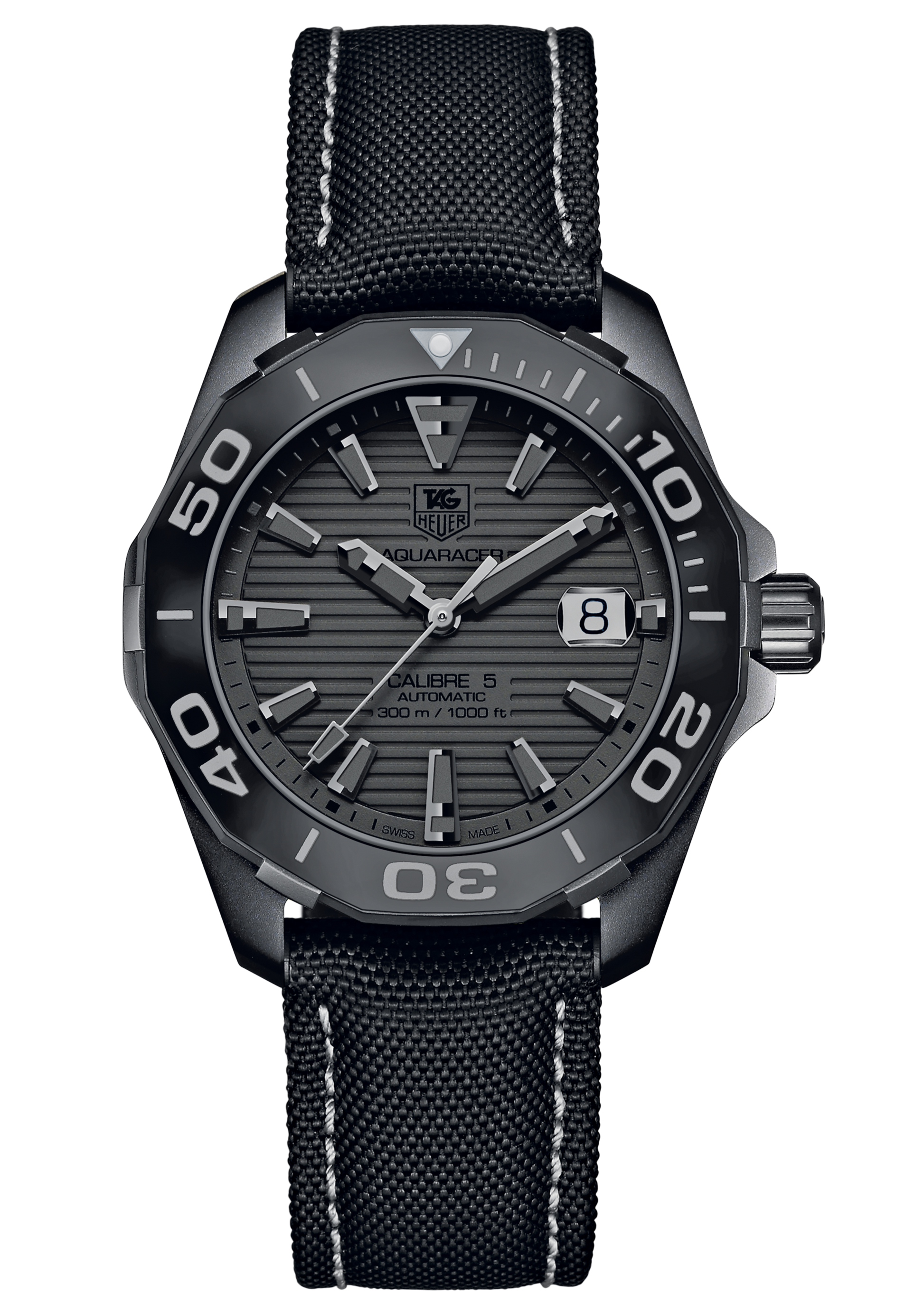 Tag Heuer Aquaracer 300 Swiss Limited Edition Black Dial Black Nylon Strap Watch for Men - WAY218B.FC6364
