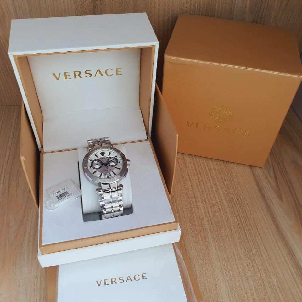 Versace Aion Chronograph White Dial Silver Steel Strap Watch for Men - VBR040017