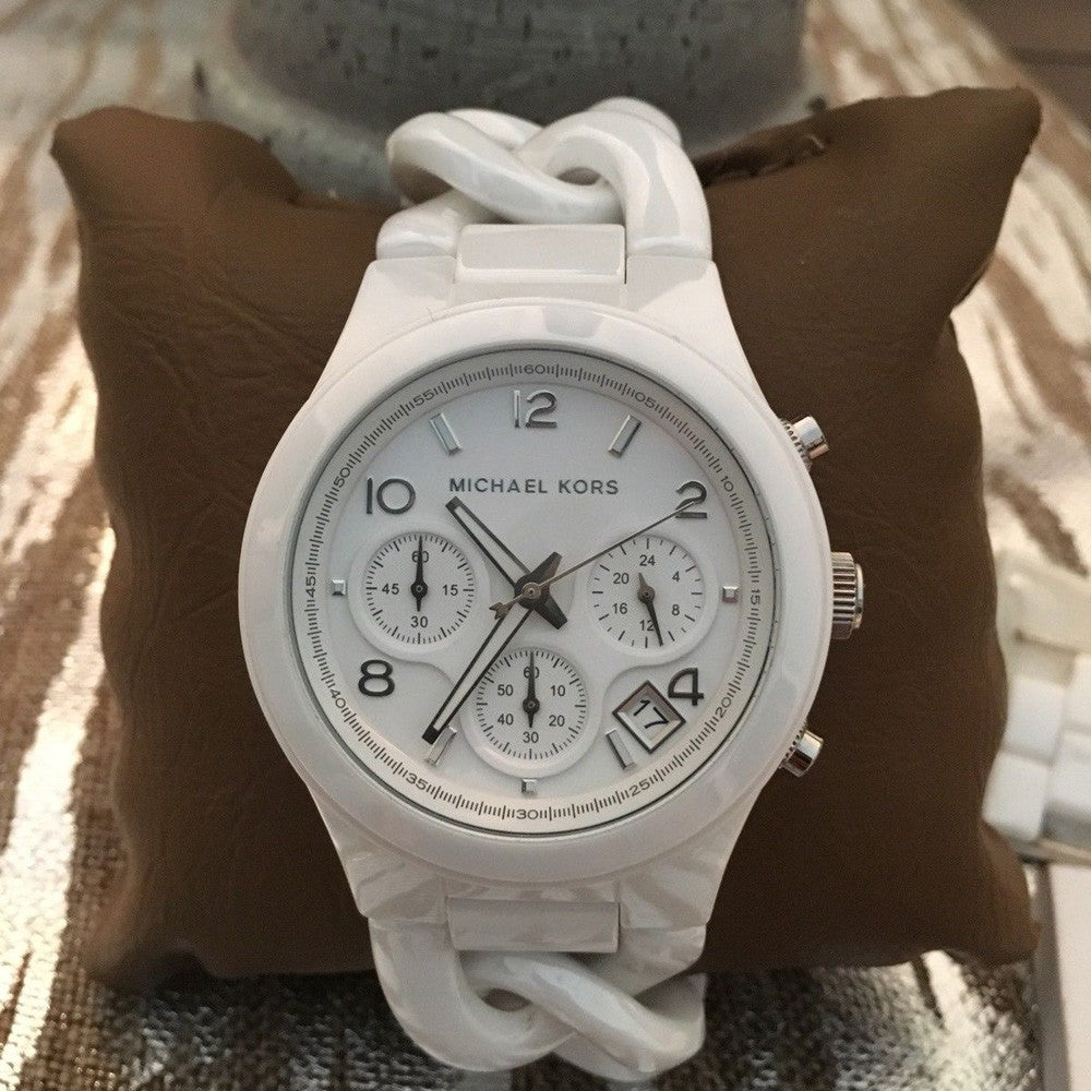 Michael Kors Ceramic White Dial White Steel Strap Watch for Women - MK5387
