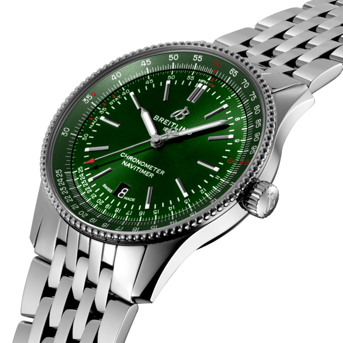 Breitling Navitimer Automatic 41mm Green Dial Silver Steel Strap Watch for Men - A17326361L1A1