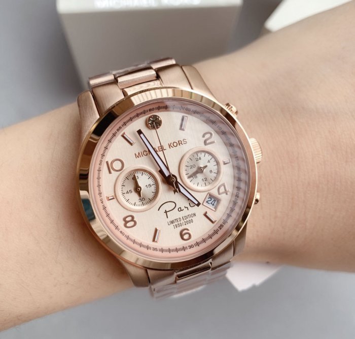 Michael Kors Paris Limited Edition Rose Gold Dial Steel Strap Watch for Women - MK5716