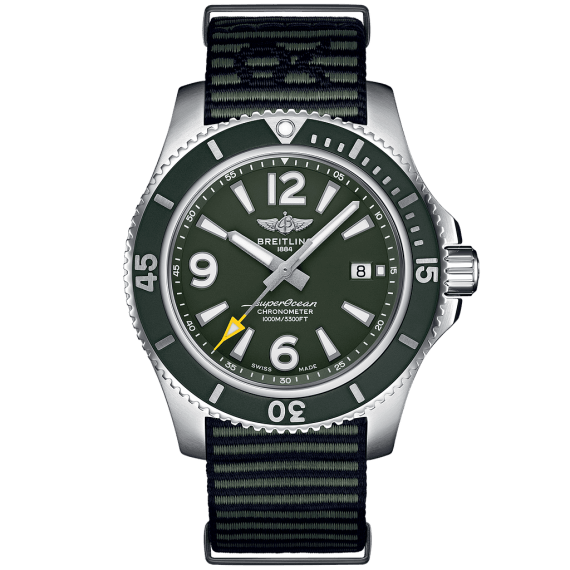 Breitling Superocean Automatic 44mm Outerknown Green Dial Green Nylon Strap Watch for Men - A17367A11L1W1