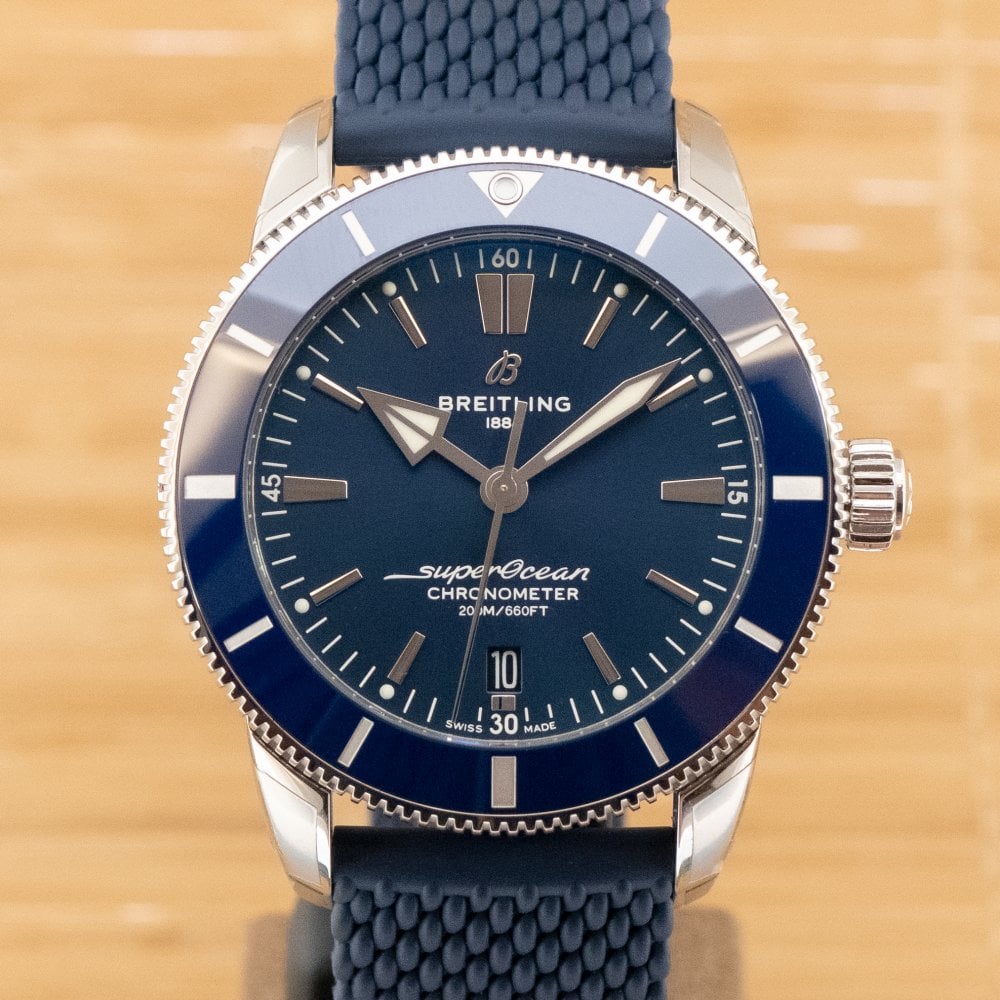 Breitling Superocean Heritage II B20 44mm Blue Dial Blue Rubber Strap Mens Watch - AB2030161C1S1