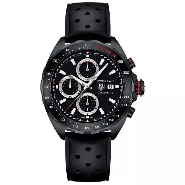 Tag Heuer Formula 1 Automatic Chronograph Black Dial Black Leather Strap Watch for Men - CAZ2011.FT8024