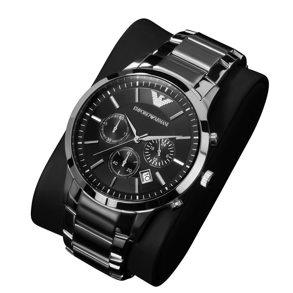 Emporio Armani Classic Chronograph Black Dial Black Stainless Steel Strap Watch For Men - AR2453