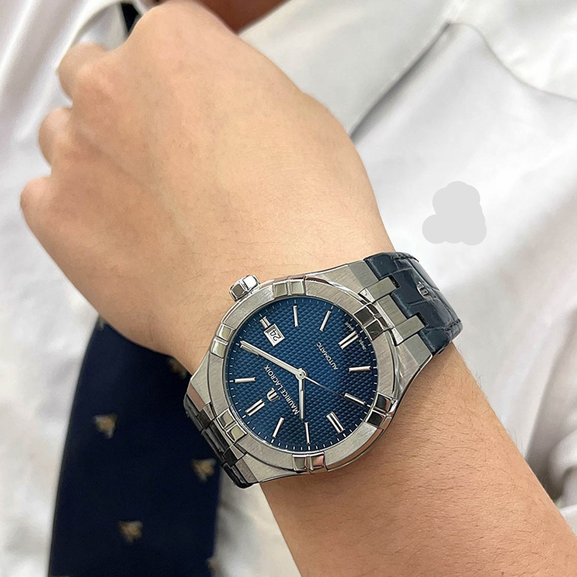 Maurice Lacroix Aikon Automatic Blue Dial Blue Leather Strap Watch For Men - AI6008-ss001-430-1