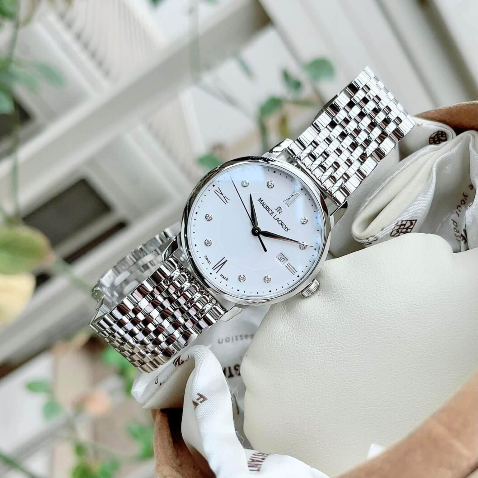 Maurice Lacroix Eliros Date White Dial Silver Steel Strap Watch for Women - EL1094-SS002-150-1