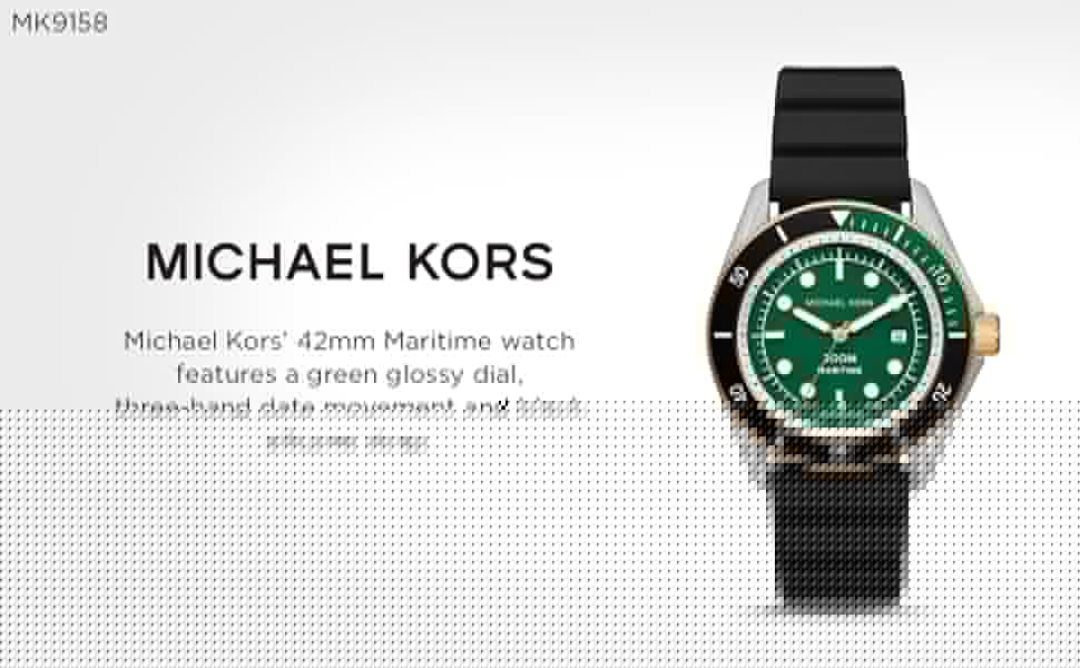 Michael Kors Maritime Analog Green Dial Black Silicone Strap Watch for Men - MK9158