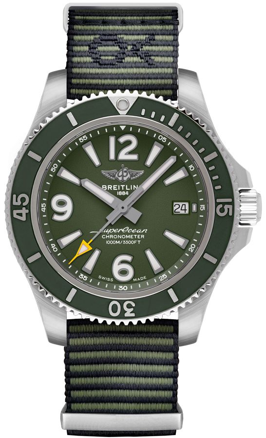 Breitling Superocean Automatic 44mm Outerknown Green Dial Green Nylon Strap Watch for Men - A17367A11L1W1