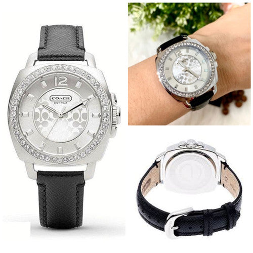 Coach Boyfriend Silver Dial Black Leather Strap Watch for Women - 14503152