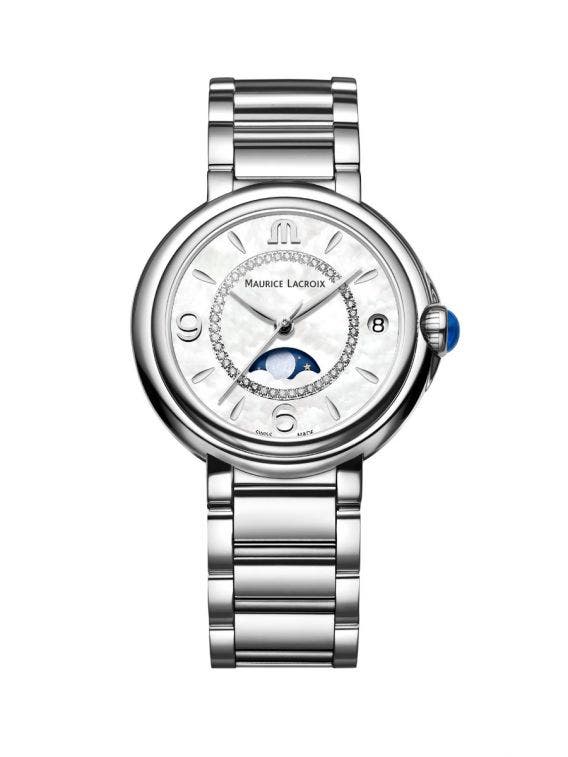 Maurice Lacroix Fiaba Moonphase White Mother of Pearl Dial Silver Steel Strap Watch for Women - FA1084-SS002-170-1