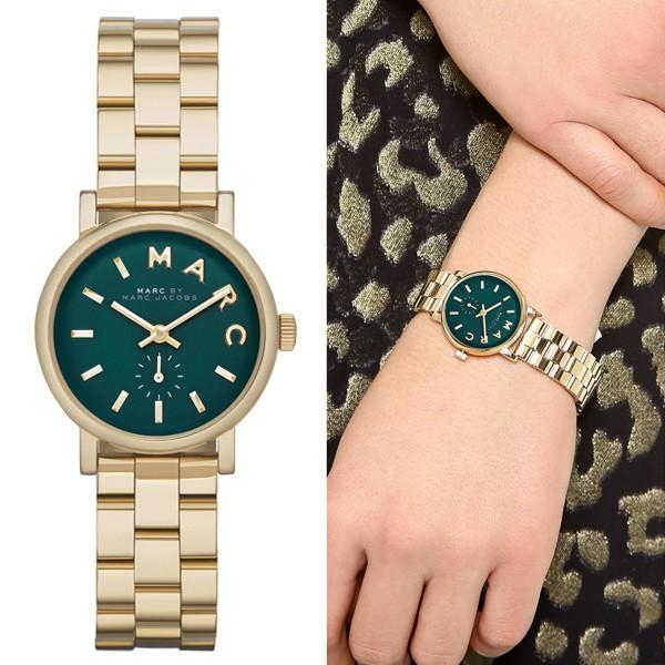 Marc Jacobs Baker Green Dial Gold Steel Strap Watch for Women - MBM3249