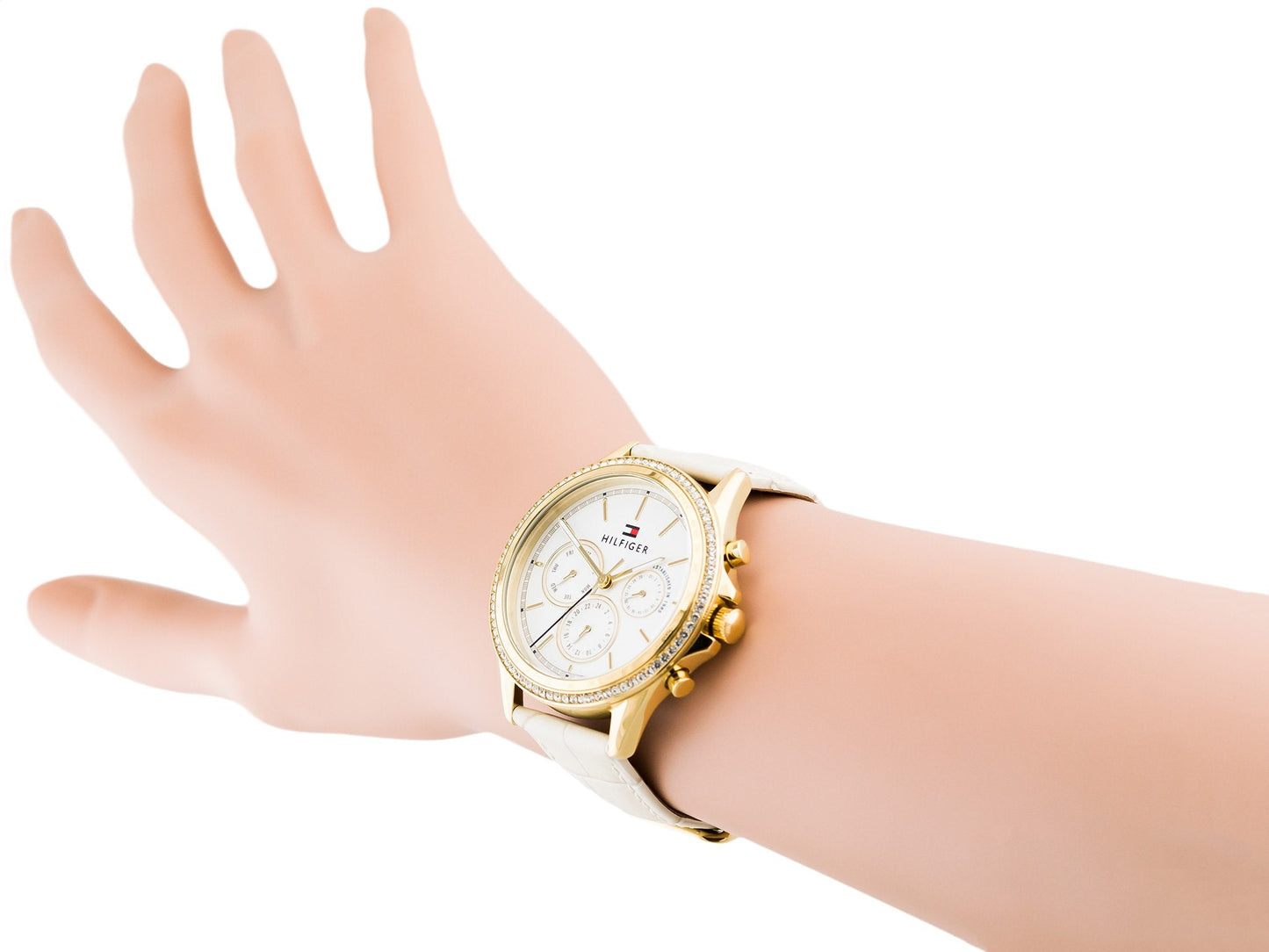 Tommy Hilfiger Ari Diamonds White Dial Cream Leather Strap Watch for Women - 1781982