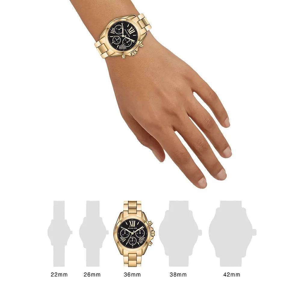 Michael Kors Bradshaw Chronograph Black Dial Gold Steel Strap Watch For Women - MK6959