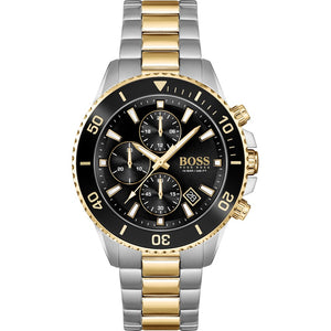 Hugo Boss Admiral Chronograph Black Dial Two Tone Steel Strap Watch for Men - 1513908