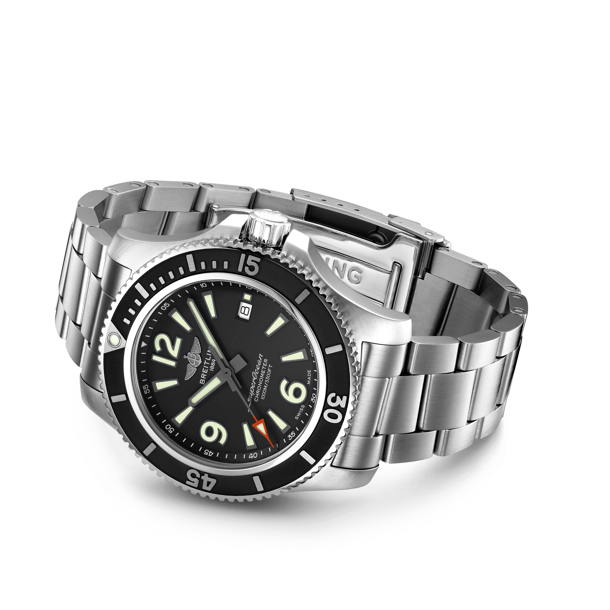 Breitling Superocean Automatic 44mm Black Dial Silver Steel Strap Watch for Men - A17367D71B1A1